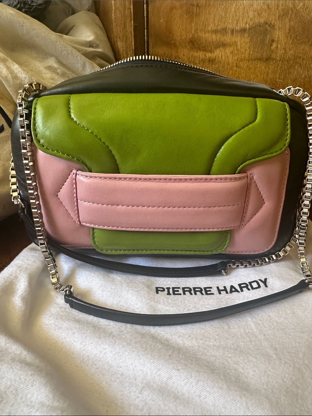 Pierre Hardy Pink and Green Leather Crossbody Shoulder Bag